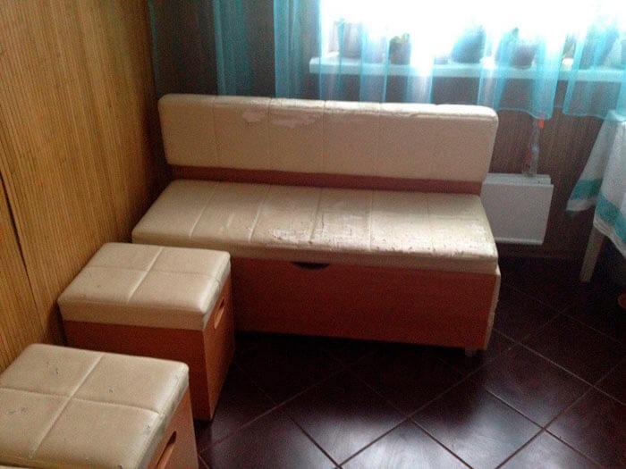 Обивка кухонного дивана кожзамом